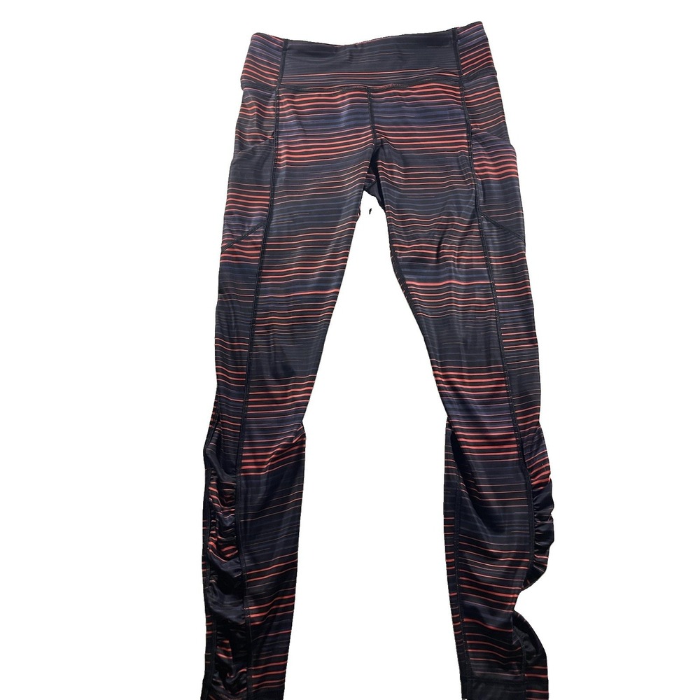 Lululemon Leggings Women 8 Black Red Twisted Dune Speed Tight Yoga Workout 26.5"
